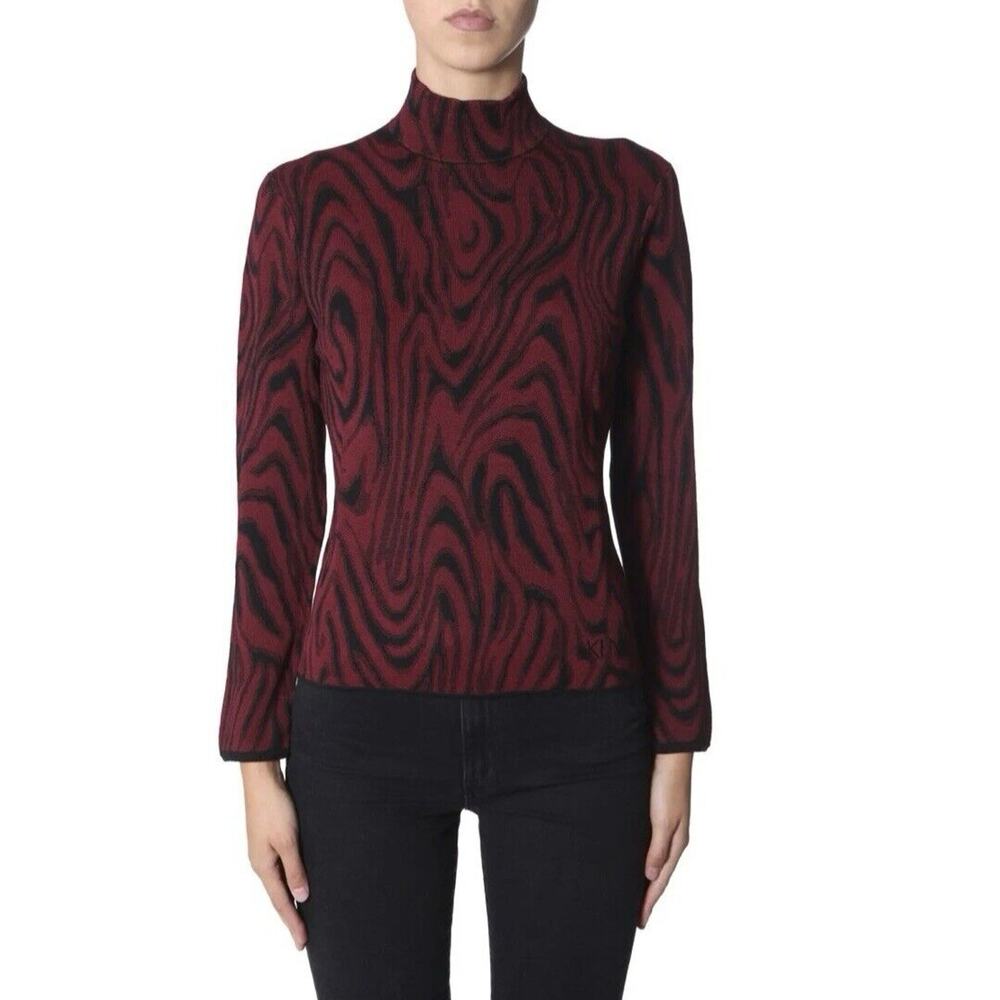 Kenzo Womens Tiger‎ Skin Jacquard Sweater Small Viscose/Wool Blend Mockneck